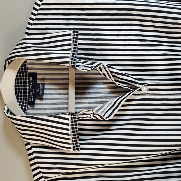 Jones New York Signature womens dark navy striped, buttoned blouse. Size XL - Picture 2 of 8